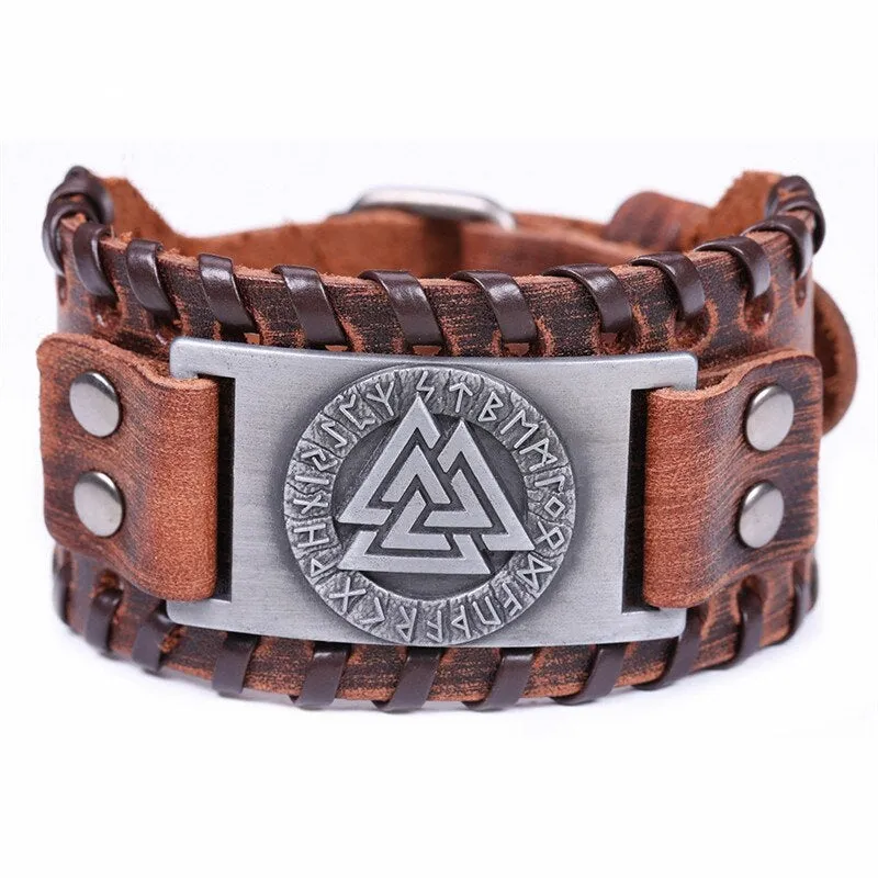 Metal Engraved Scandinavian Viking Nordic Runes Bracelet Men
