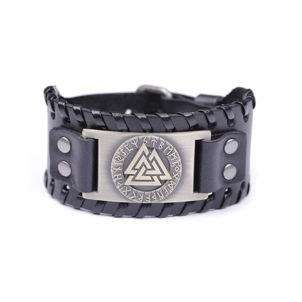 Metal Engraved Scandinavian Viking Nordic Runes Bracelet Men