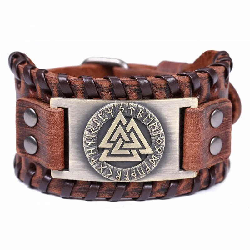 Metal Engraved Scandinavian Viking Nordic Runes Bracelet Men