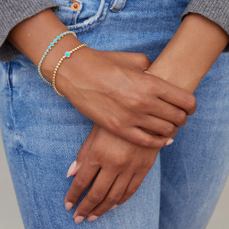 Mini Bezel Tennis Bracelet With Illusion Set Turquoise Center