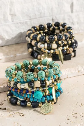 Mixed Bead Bracelet Set in Black or Turquoise - ALL SALES FINAL