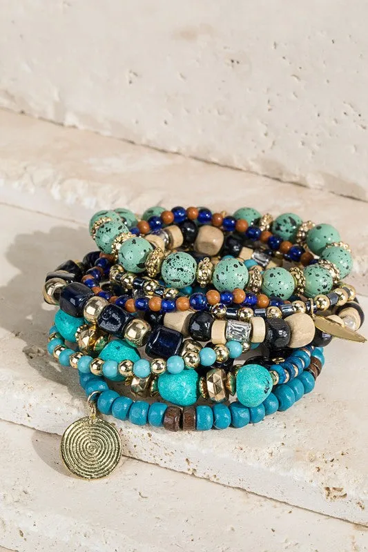 Mixed Bead Bracelet Set in Black or Turquoise - ALL SALES FINAL