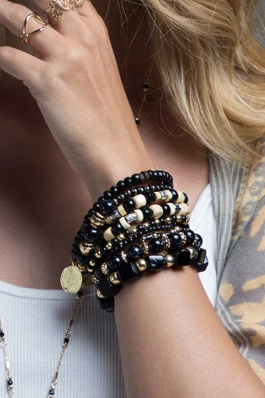 Mixed Bead Bracelet Set in Black or Turquoise - ALL SALES FINAL