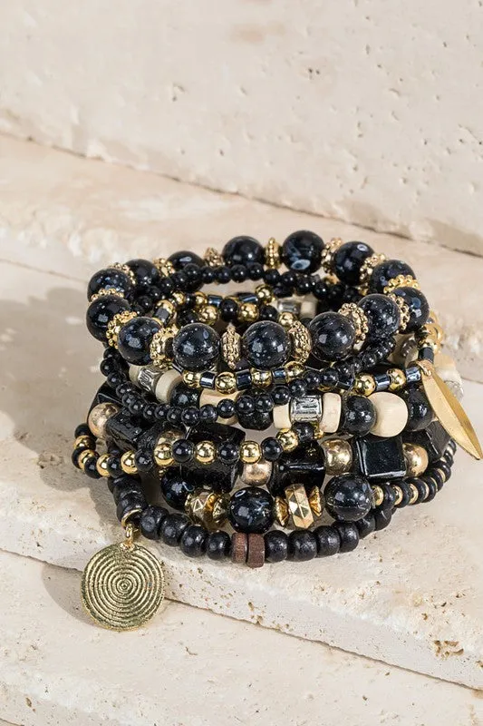 Mixed Bead Bracelet Set in Black or Turquoise - ALL SALES FINAL