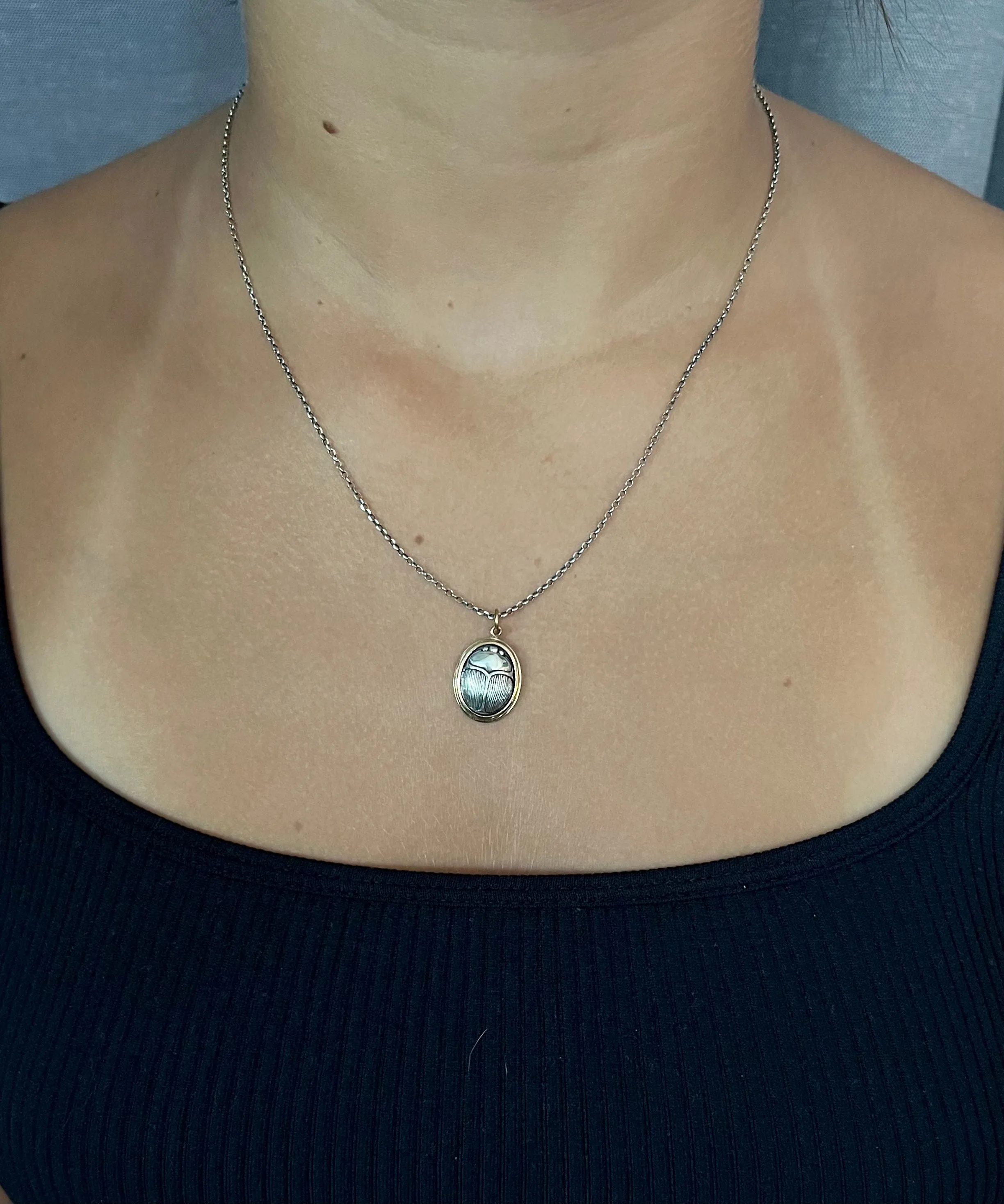 Mixed Metal Scarab Necklace