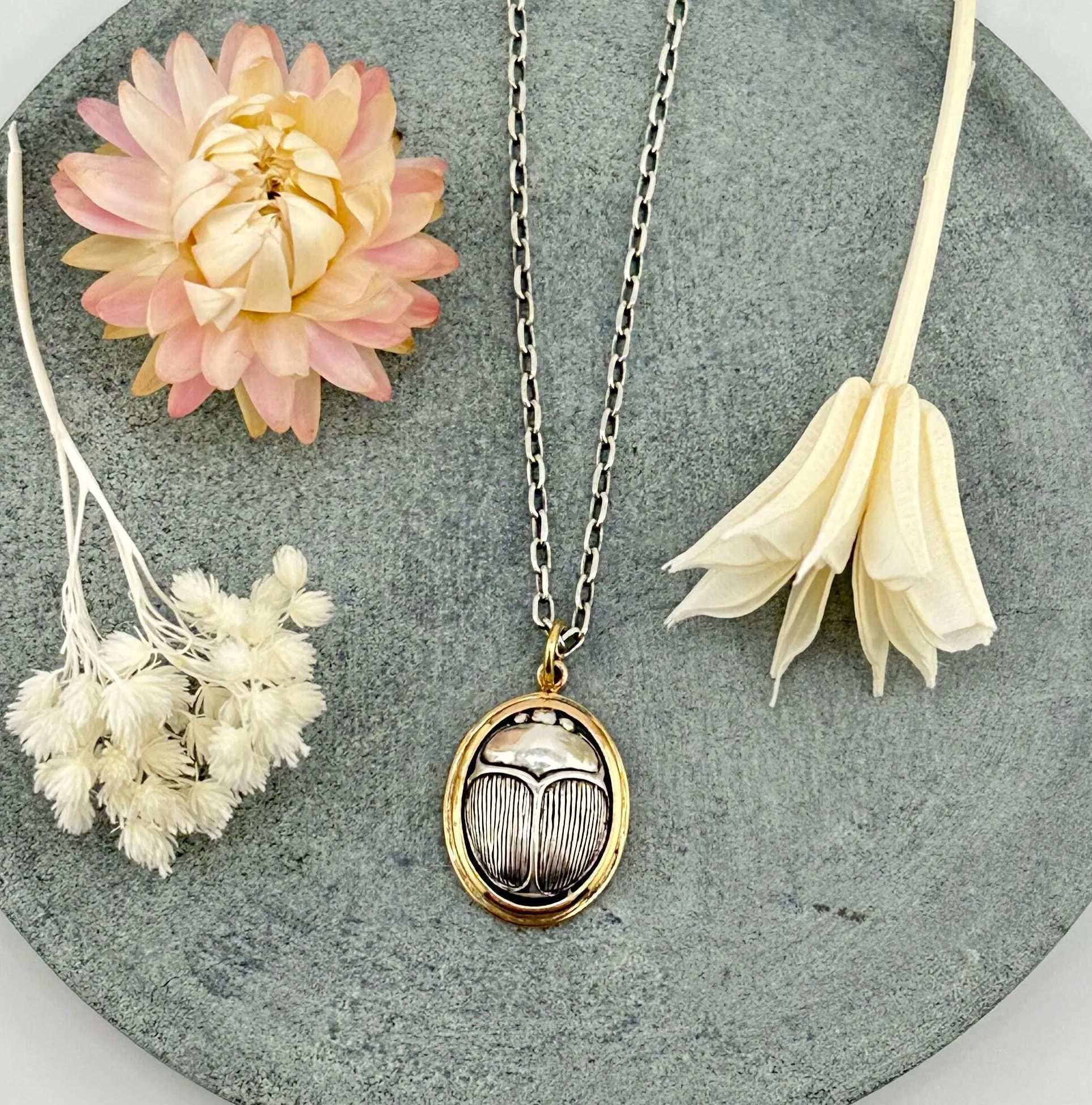 Mixed Metal Scarab Necklace