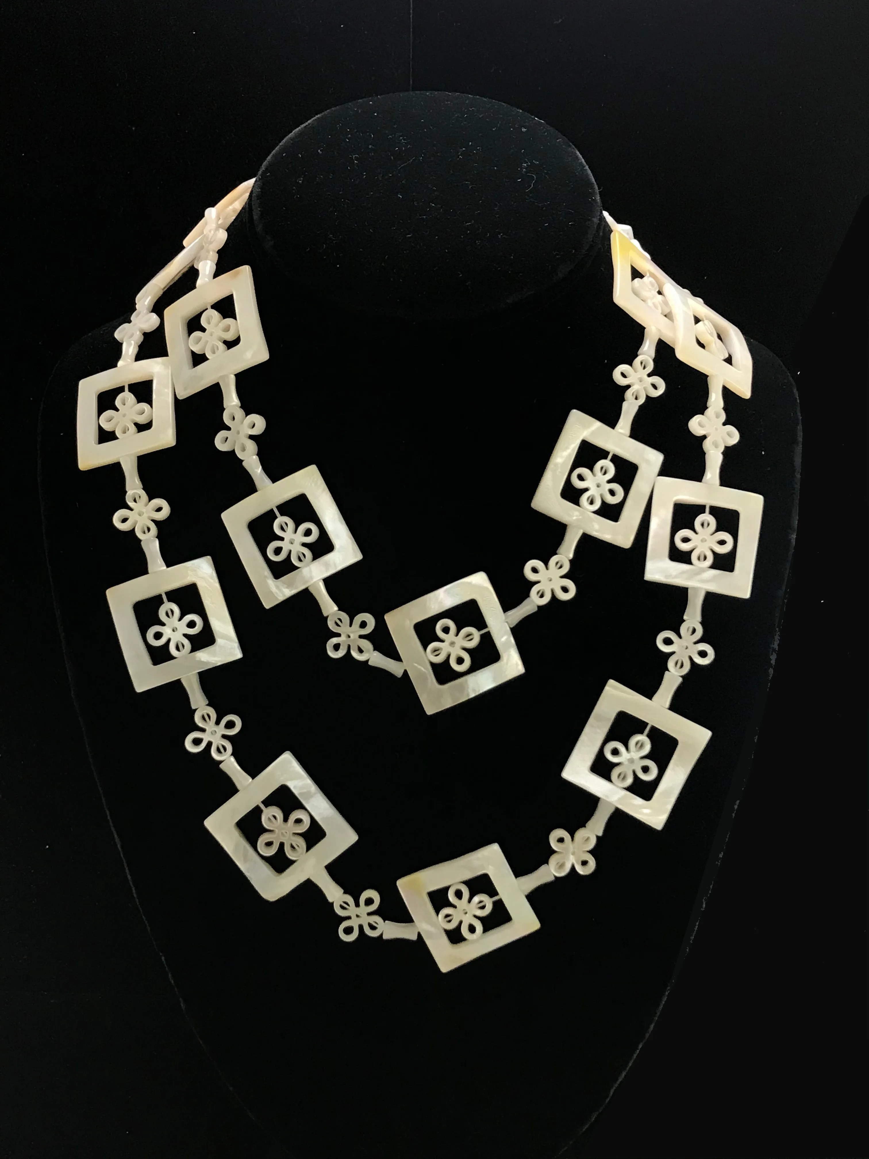 Mother of Pearl Squares and Clover Necklace