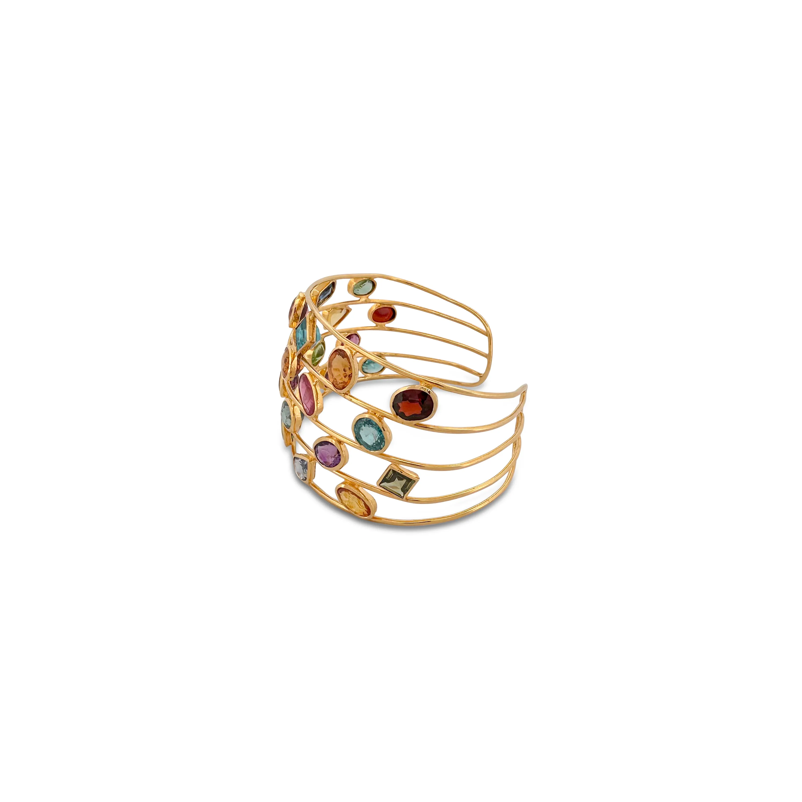 Multi-Gemstone Wire Cuff Bracelet in 18k Yellow Gold