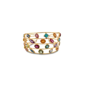Multi-Gemstone Wire Cuff Bracelet in 18k Yellow Gold