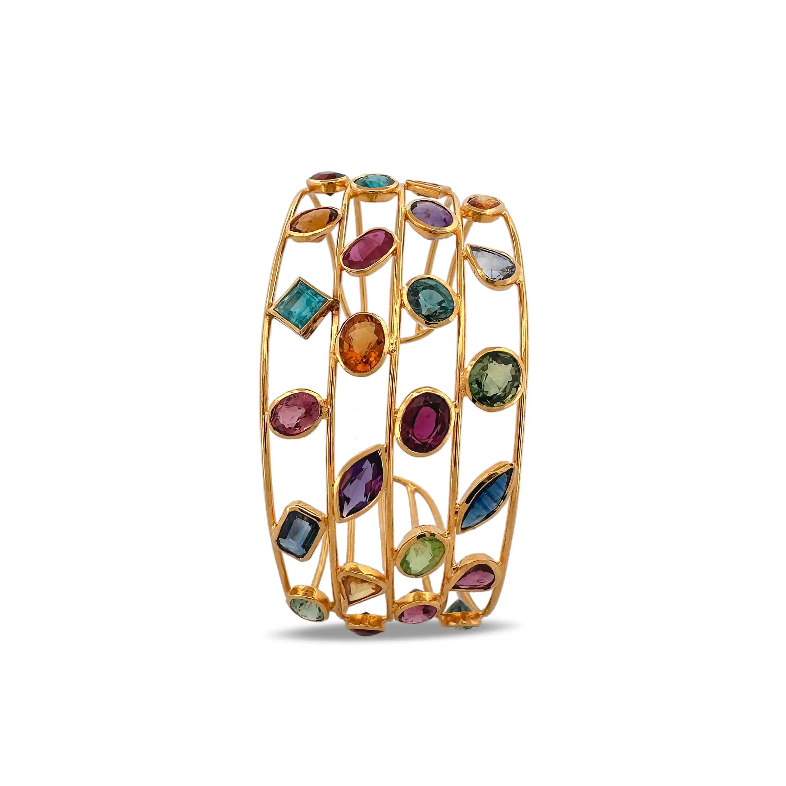Multi-Gemstone Wire Cuff Bracelet in 18k Yellow Gold