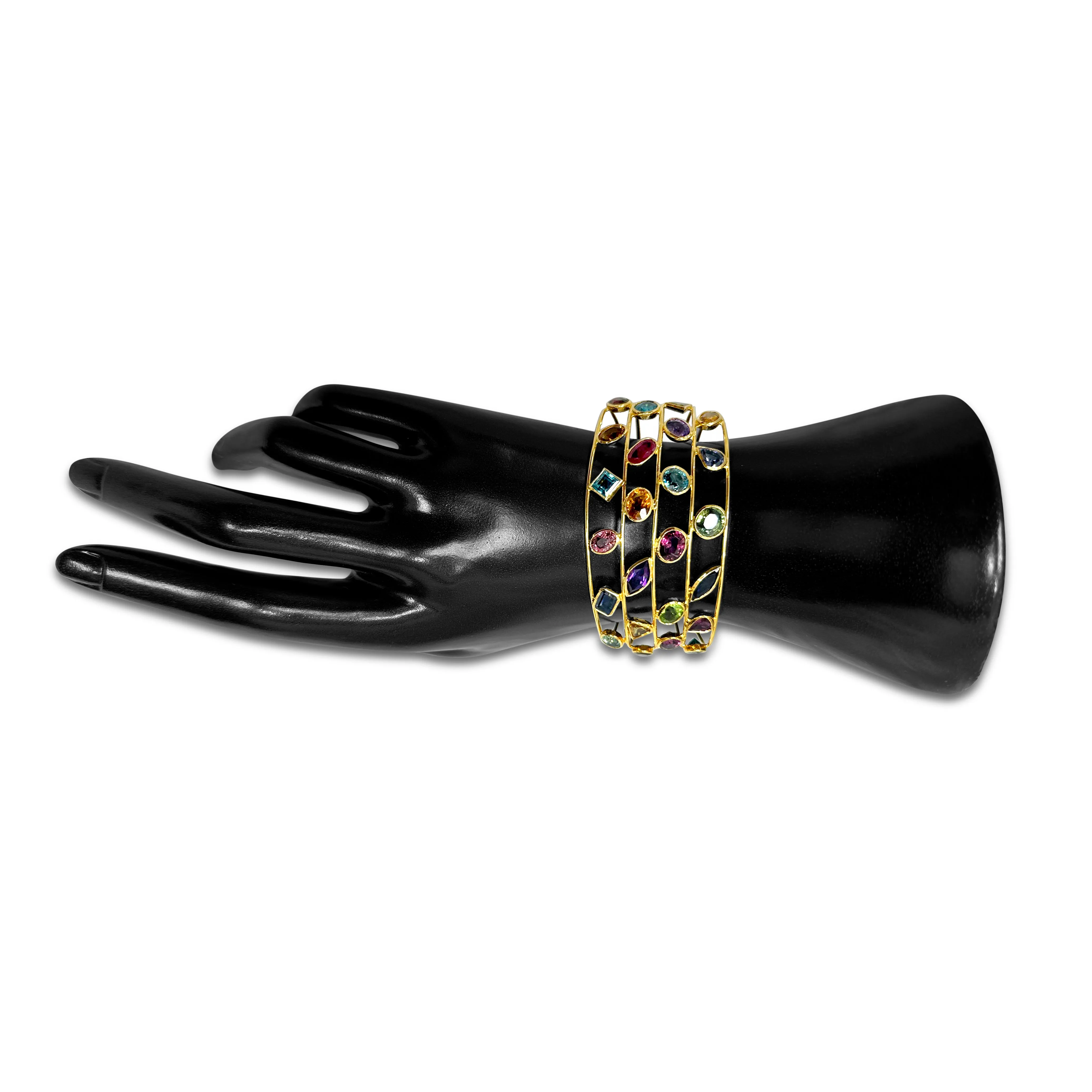 Multi-Gemstone Wire Cuff Bracelet in 18k Yellow Gold