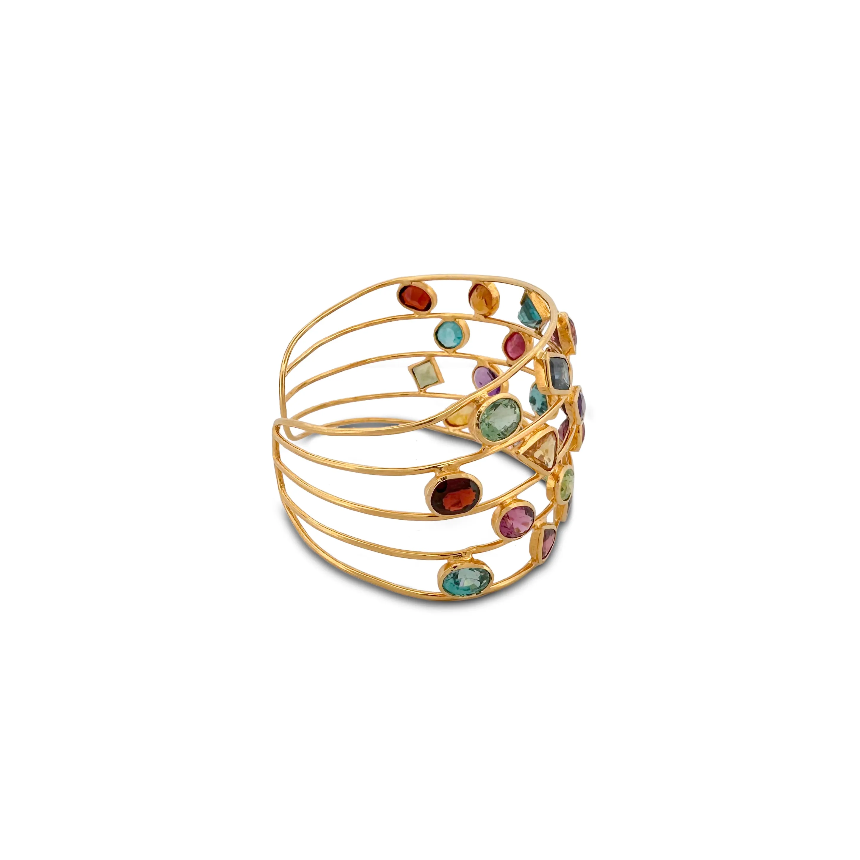 Multi-Gemstone Wire Cuff Bracelet in 18k Yellow Gold