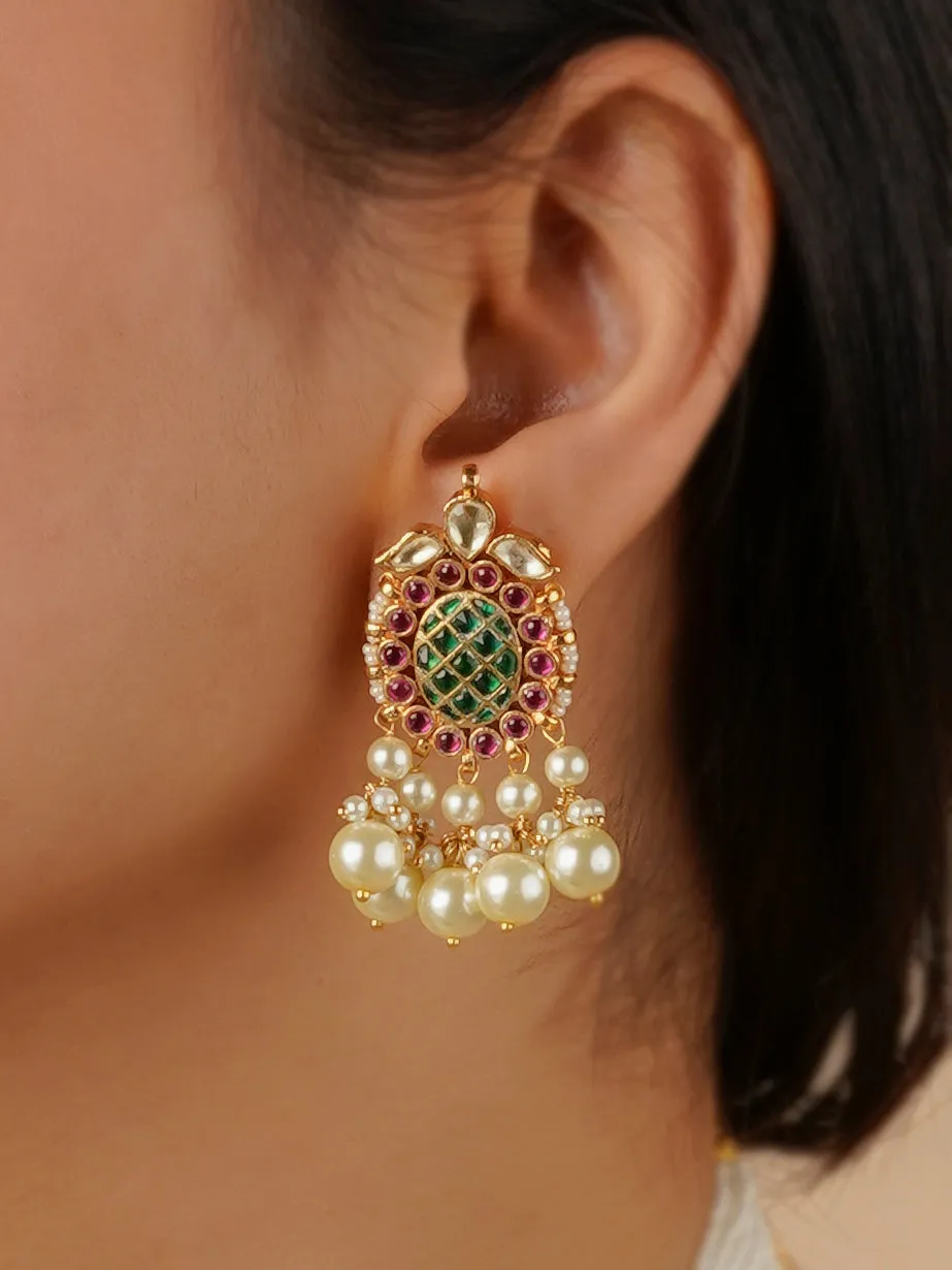 Multicolor Gold Plated Jadau Kundan Necklace Set - MS1398M