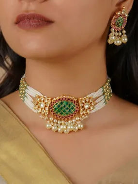 Multicolor Gold Plated Jadau Kundan Necklace Set - MS1398M