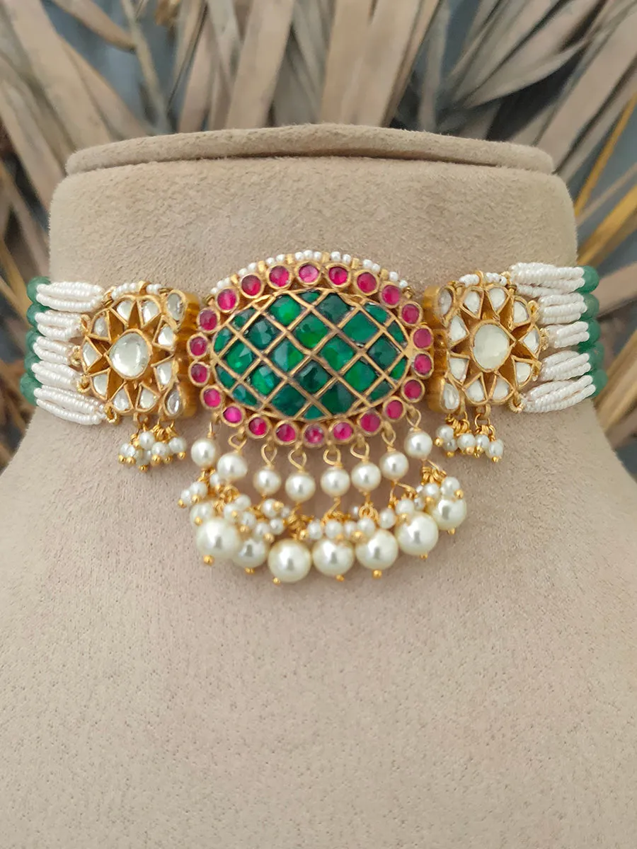 Multicolor Gold Plated Jadau Kundan Necklace Set - MS1398M