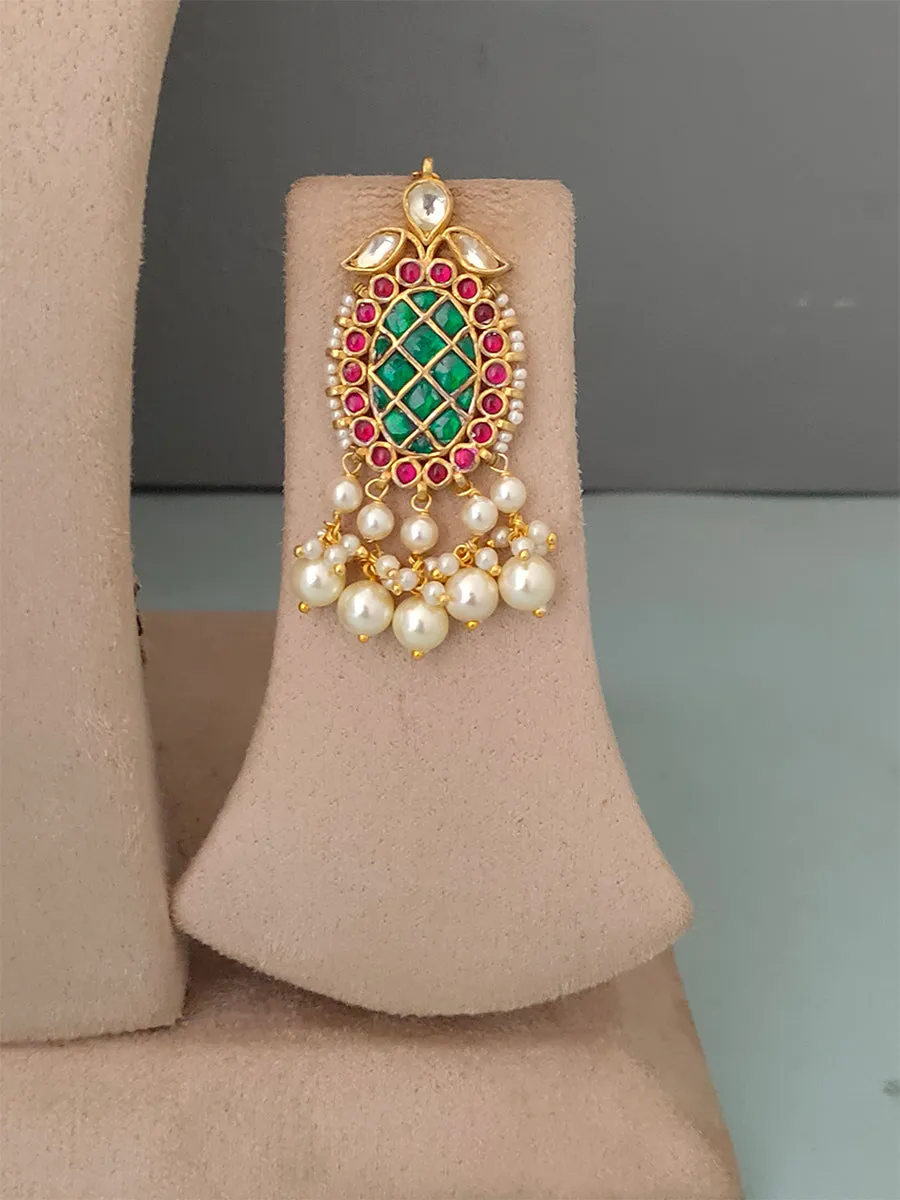 Multicolor Gold Plated Jadau Kundan Necklace Set - MS1398M