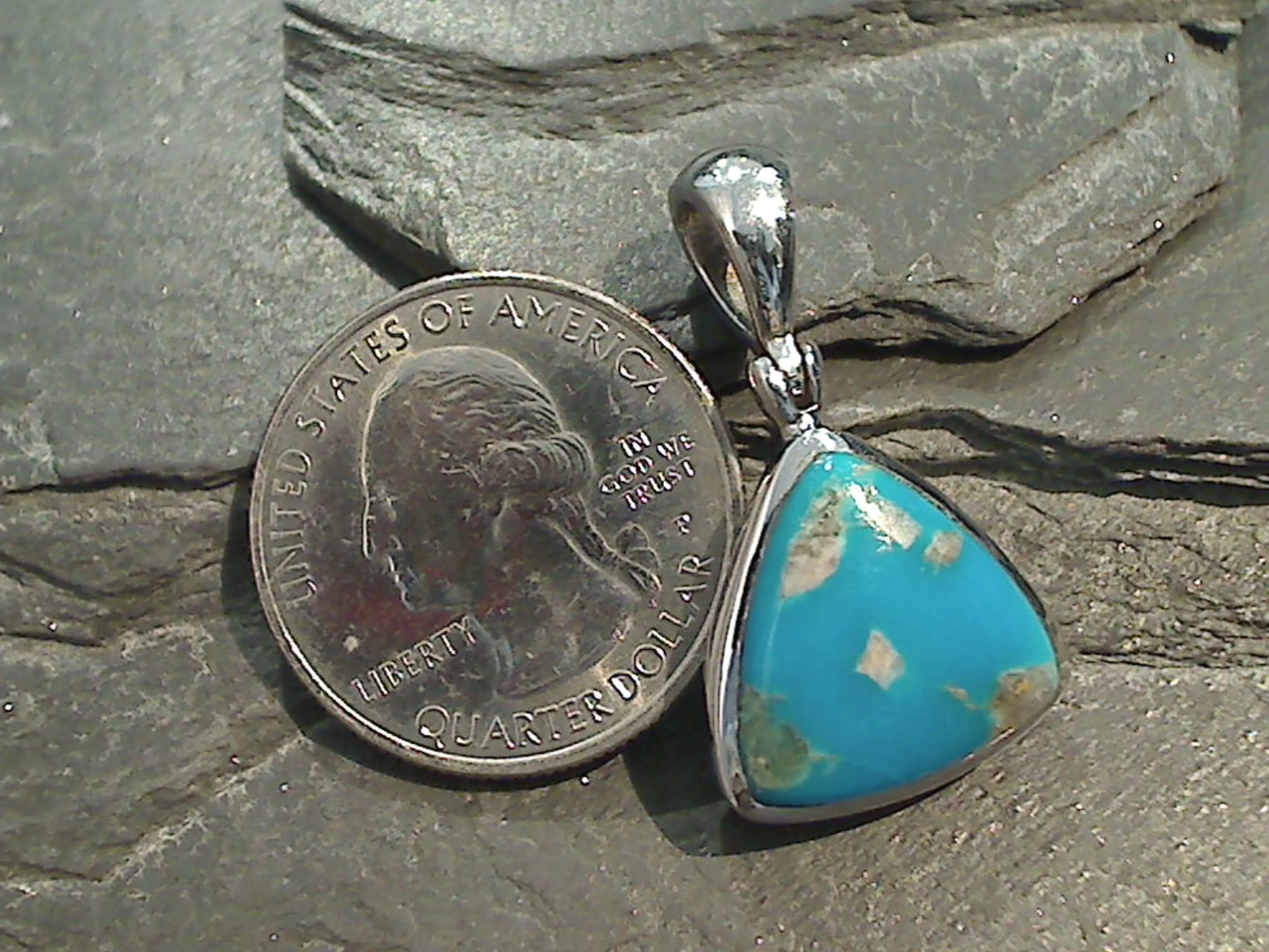 Nacozari Turquoise, Rhodium Plated Sterling Silver Pendant