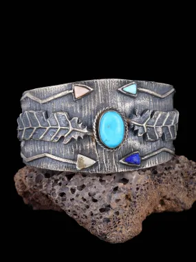 Native American Tufa Cast Sterling Silver Multistone Bracelet