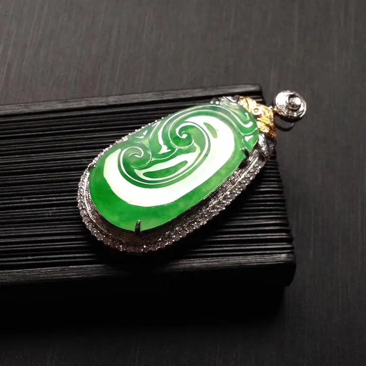 Natural Jade Pendant Jadeite Gold Ruyi Pendant PT478