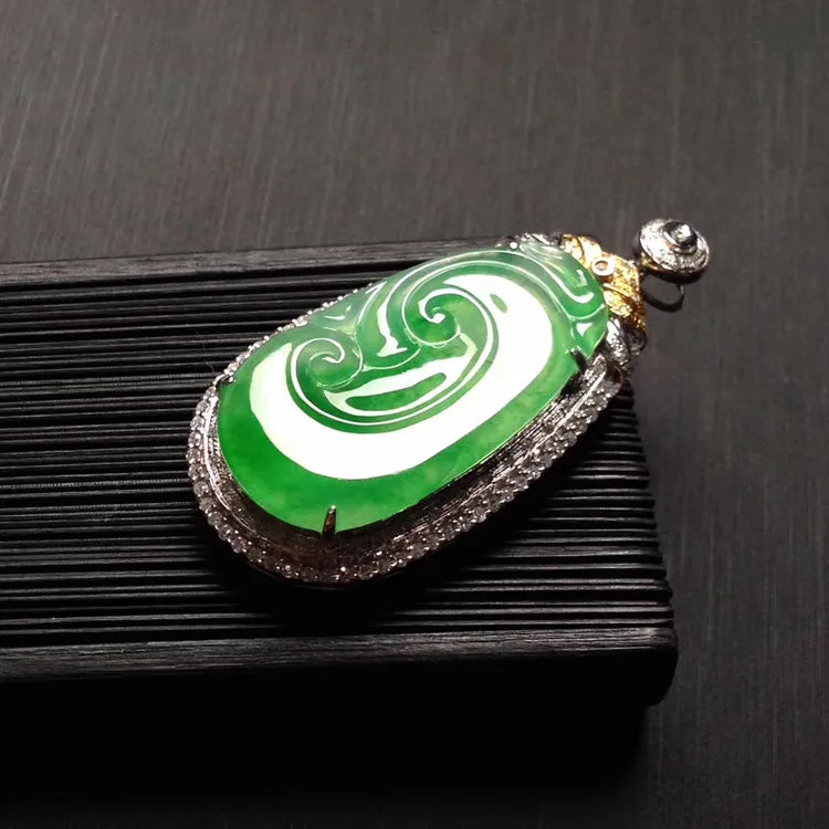 Natural Jade Pendant Jadeite Gold Ruyi Pendant PT478