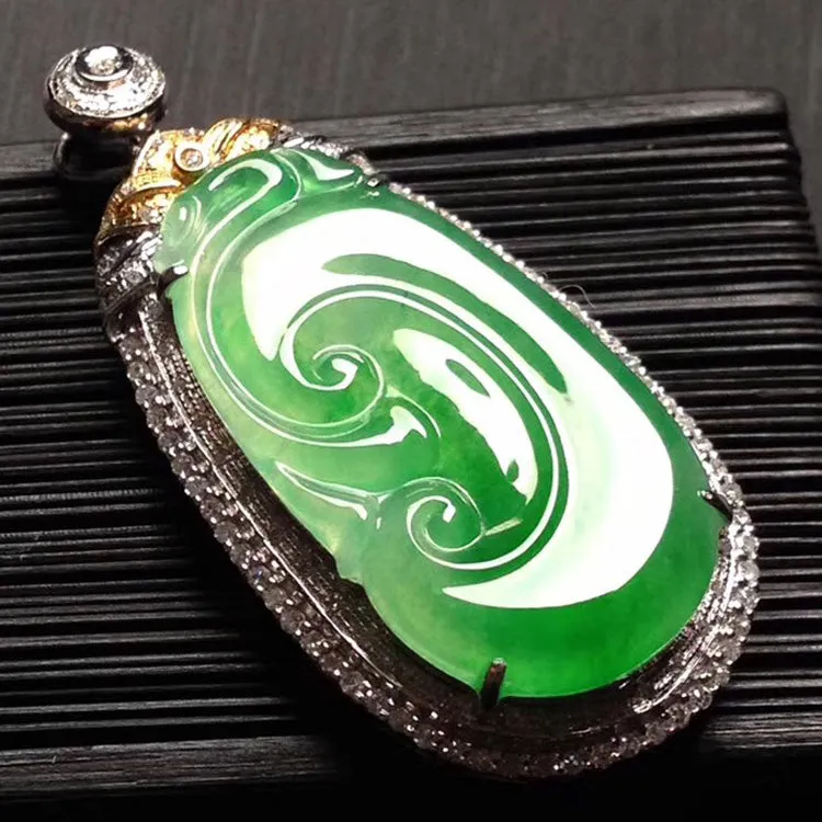 Natural Jade Pendant Jadeite Gold Ruyi Pendant PT478