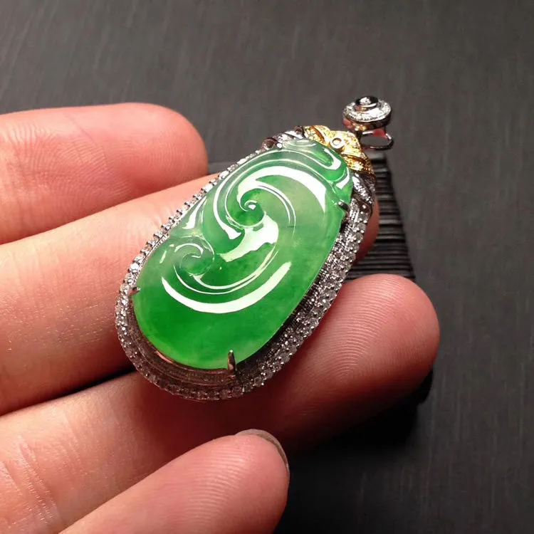 Natural Jade Pendant Jadeite Gold Ruyi Pendant PT478