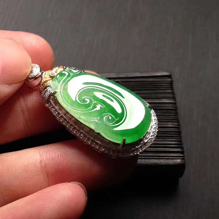 Natural Jade Pendant Jadeite Gold Ruyi Pendant PT478