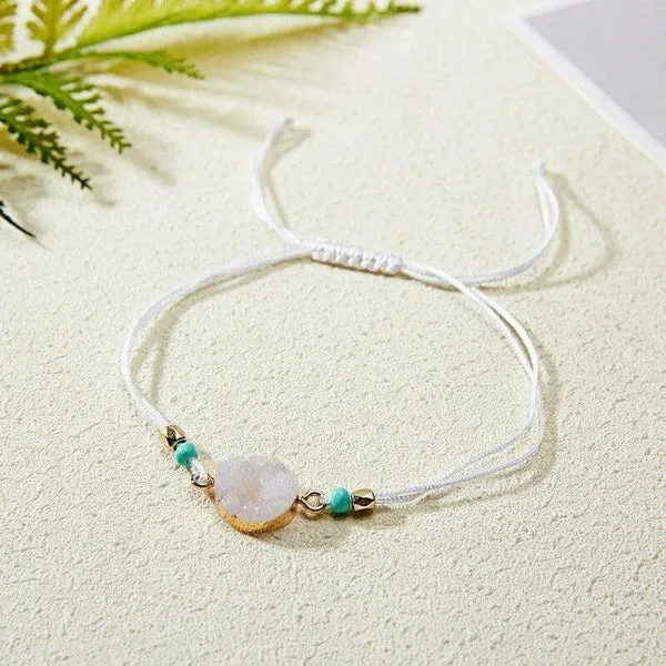 Natural Stone White Braid Make A Wish Card Bracelet