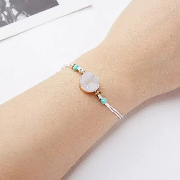 Natural Stone White Braid Make A Wish Card Bracelet