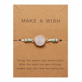 Natural Stone White Braid Make A Wish Card Bracelet