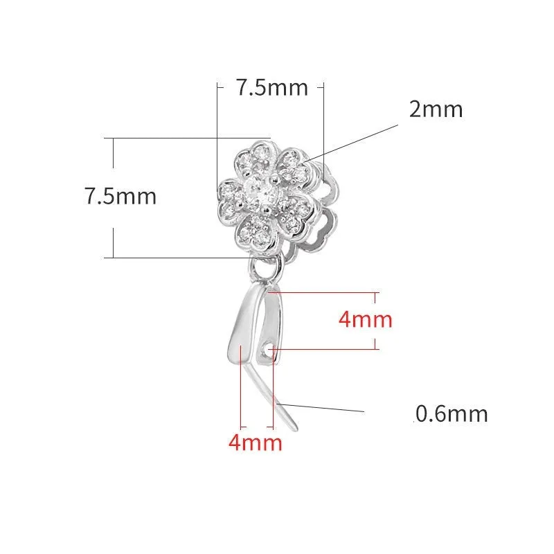 Necklace Pendant Blank Setting Flower Pinch Bail 4x4mm Sterling Silver Fine 925 For Smooth Donut Bead DIY Jewelry Finding Wholesale 1pc