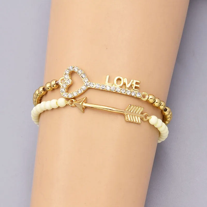 New fashion accessories jewelry bead chain link key love arrow charm bracelet nice gift for women girl