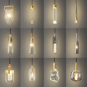 Nordic all-copper Light Luxury Post-modern Crystal Chandelier Model Room Dining Room Bedroom Bed Bar Creative Pendant light