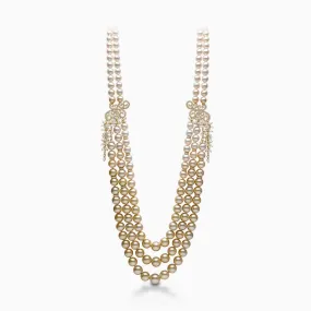 Ombré 18K Gold South Sea Mix Pearl and Diamond Triple Row Necklace