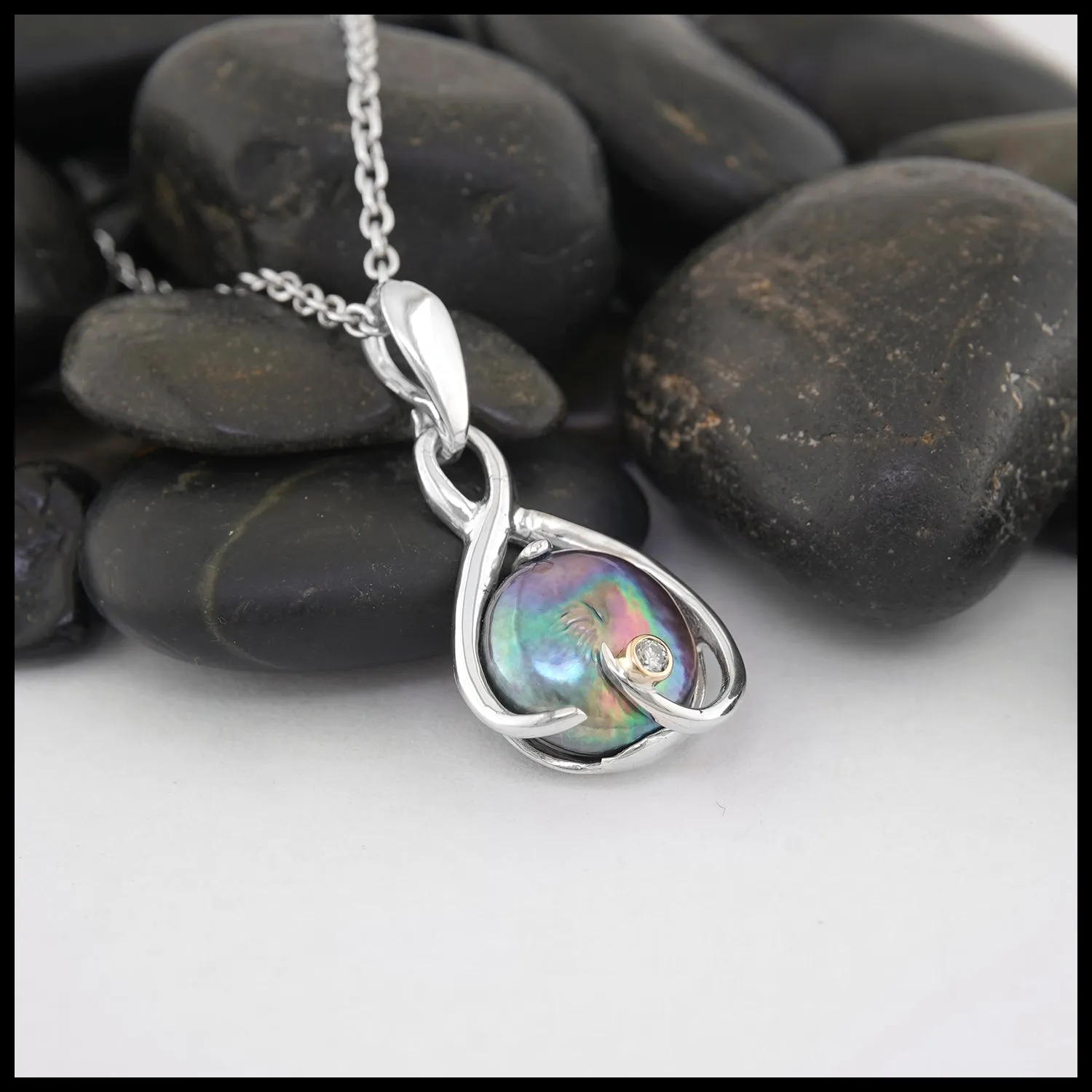 Peacock Colored Coin Pearl Necklace