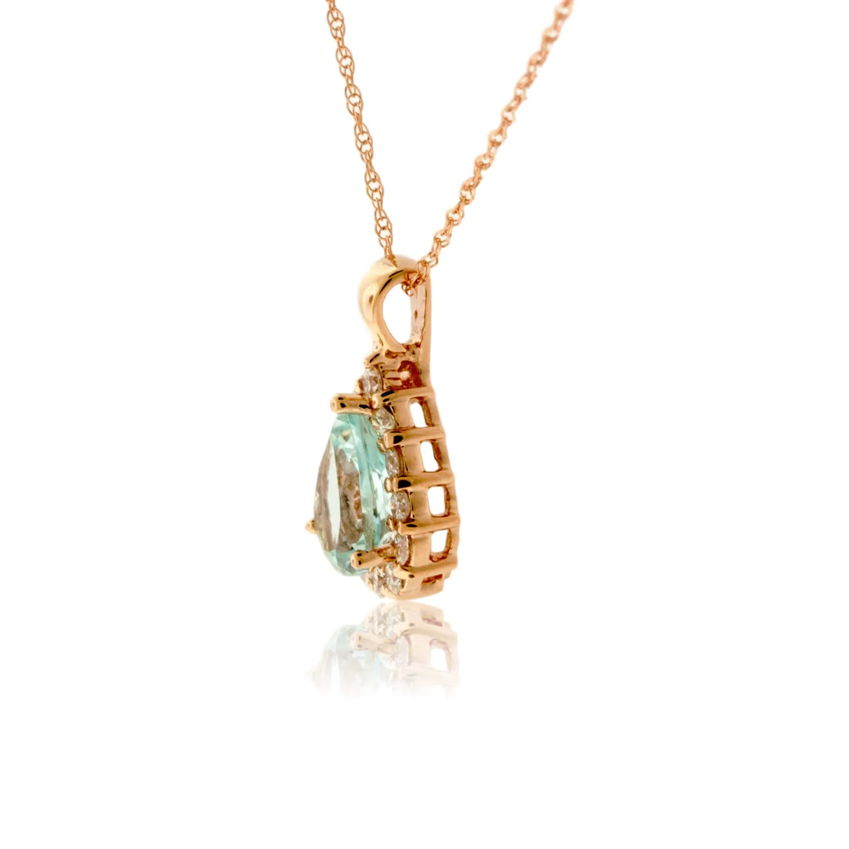 Pear Aquamarine & Diamond Halo Pendant