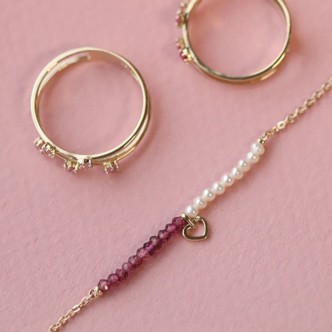 Perlen & Rhodolite Herz Armband