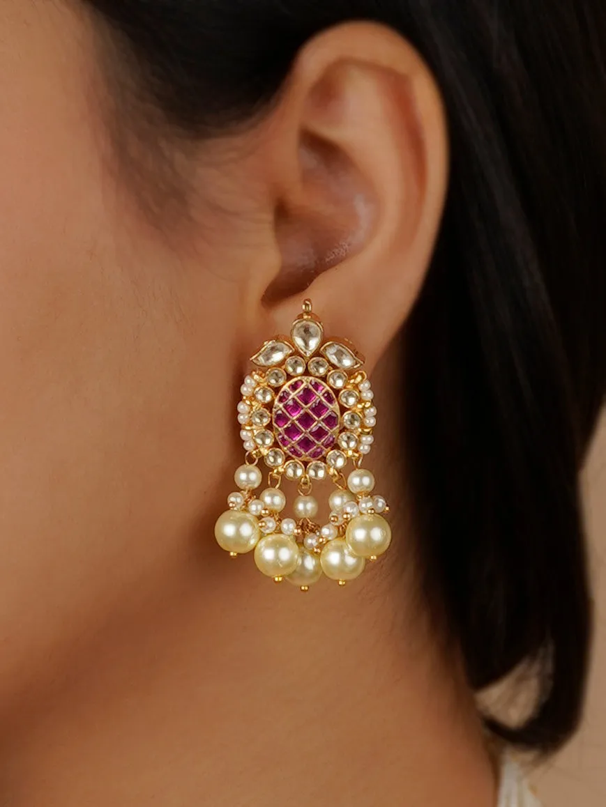 Pink Color Gold Plated Jadau Kundan Necklace Set - MS1398P