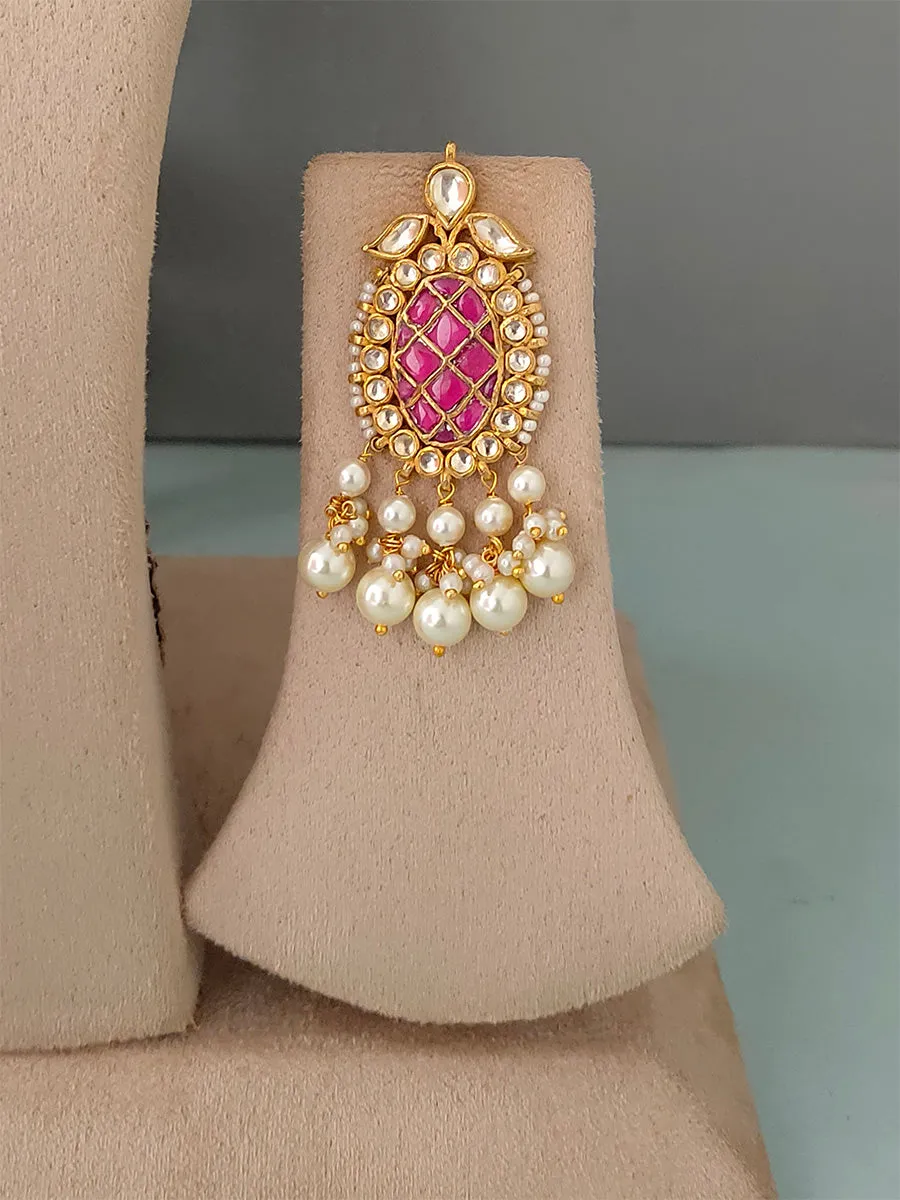Pink Color Gold Plated Jadau Kundan Necklace Set - MS1398P