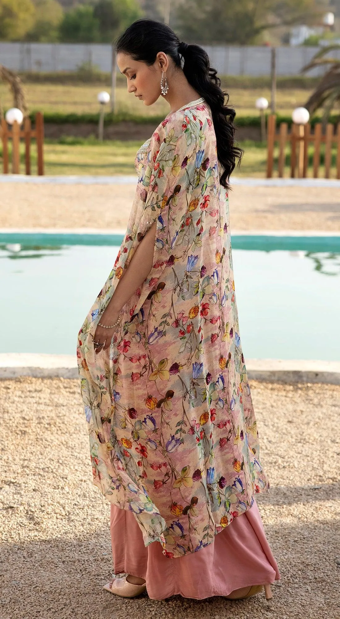 Pink Skirt Set With Cape