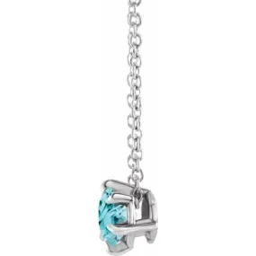 Platinum 6 mm Natural Aquamarine Solitaire 16-18" Necklace
