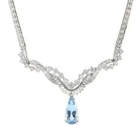 Platinum Pear Shape Aquamarine and Diamond Necklace
