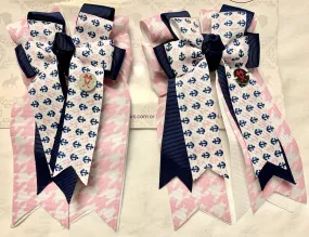 PonyTail Bows- Anchors on Houndstooth