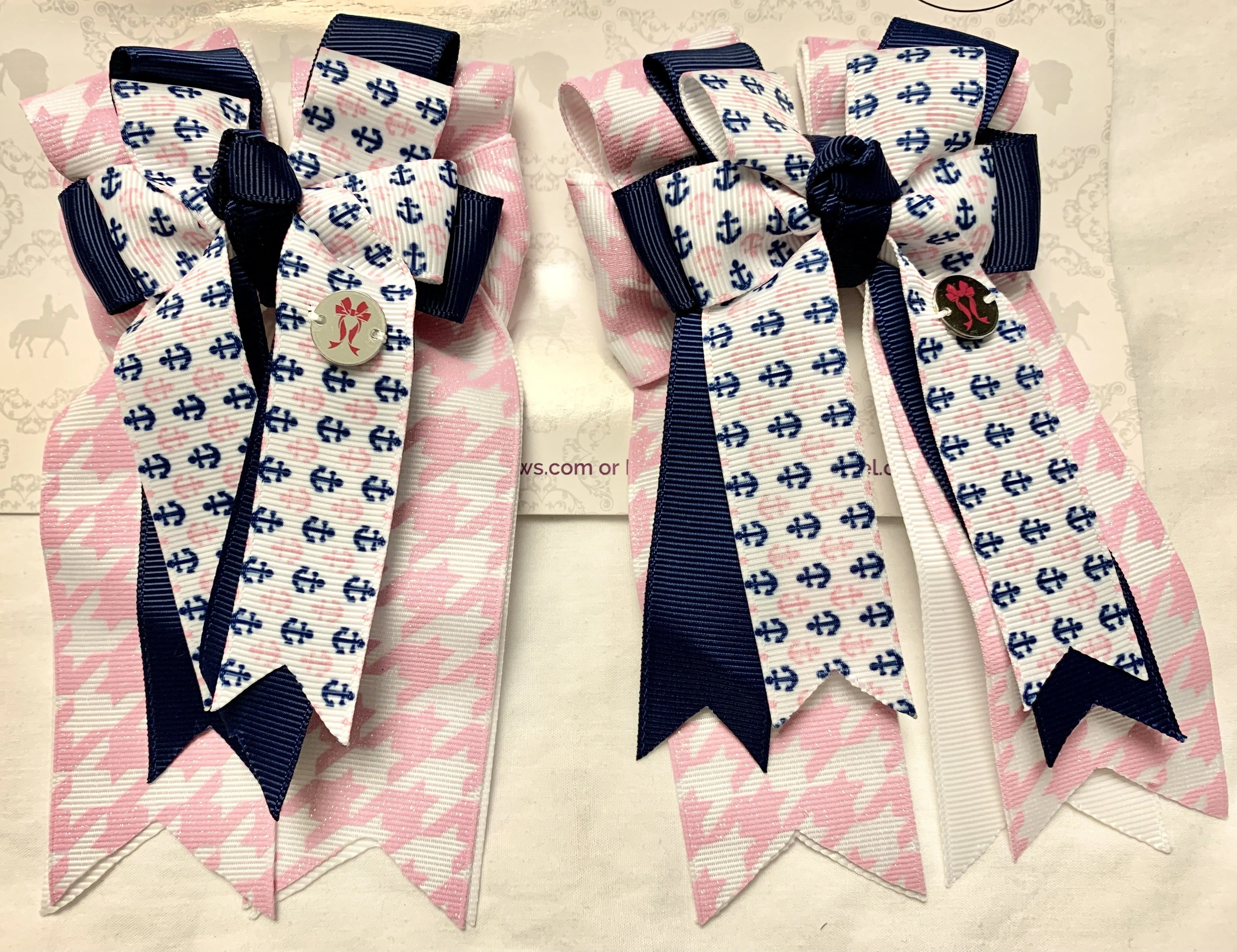 PonyTail Bows- Anchors on Houndstooth