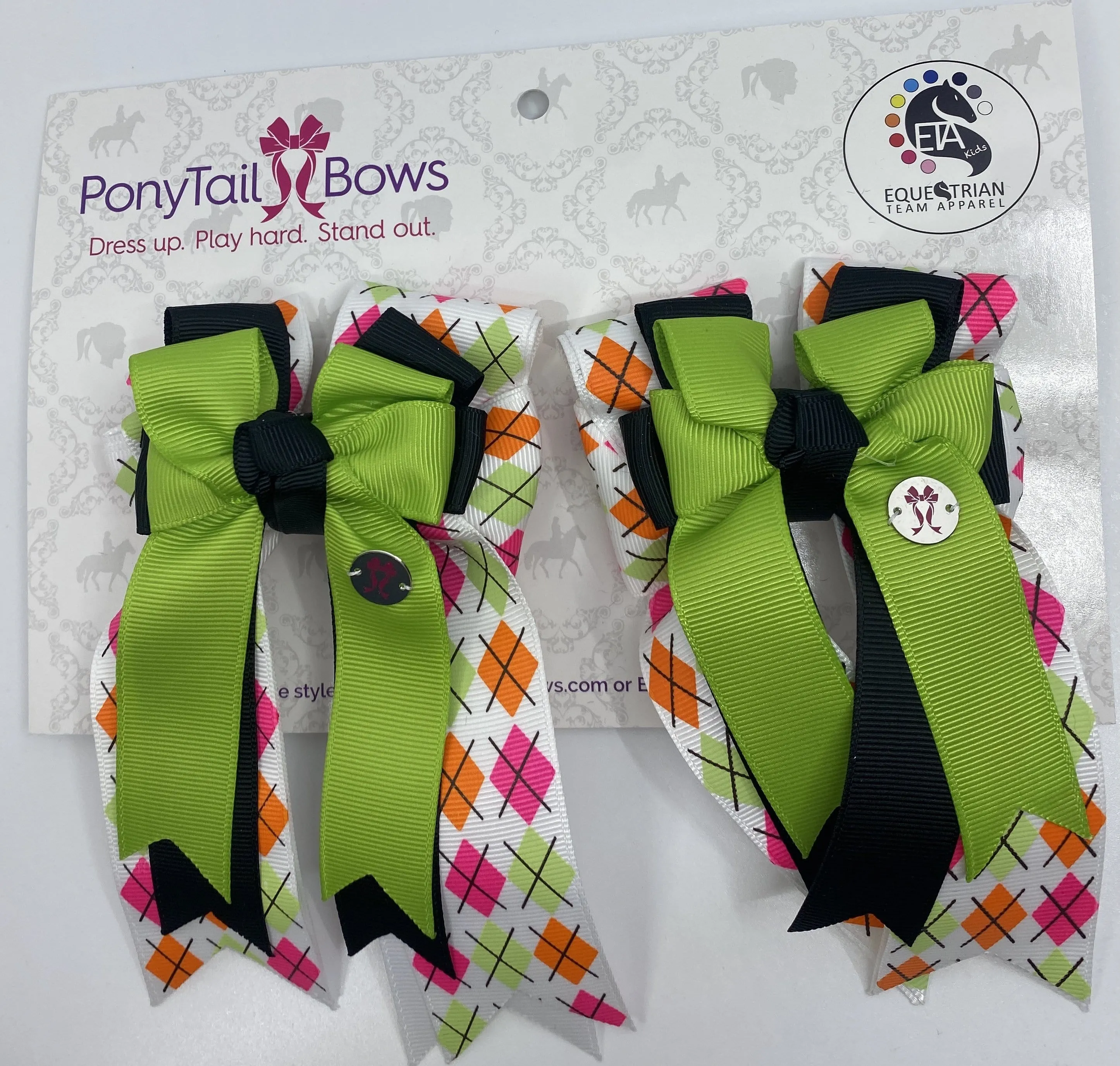 PonyTail Bows- Argyle Lime/Black