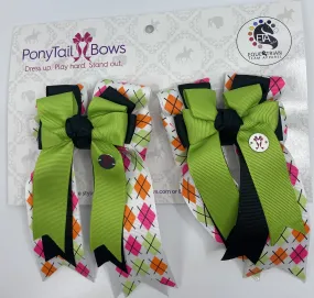 PonyTail Bows- Argyle Lime/Black
