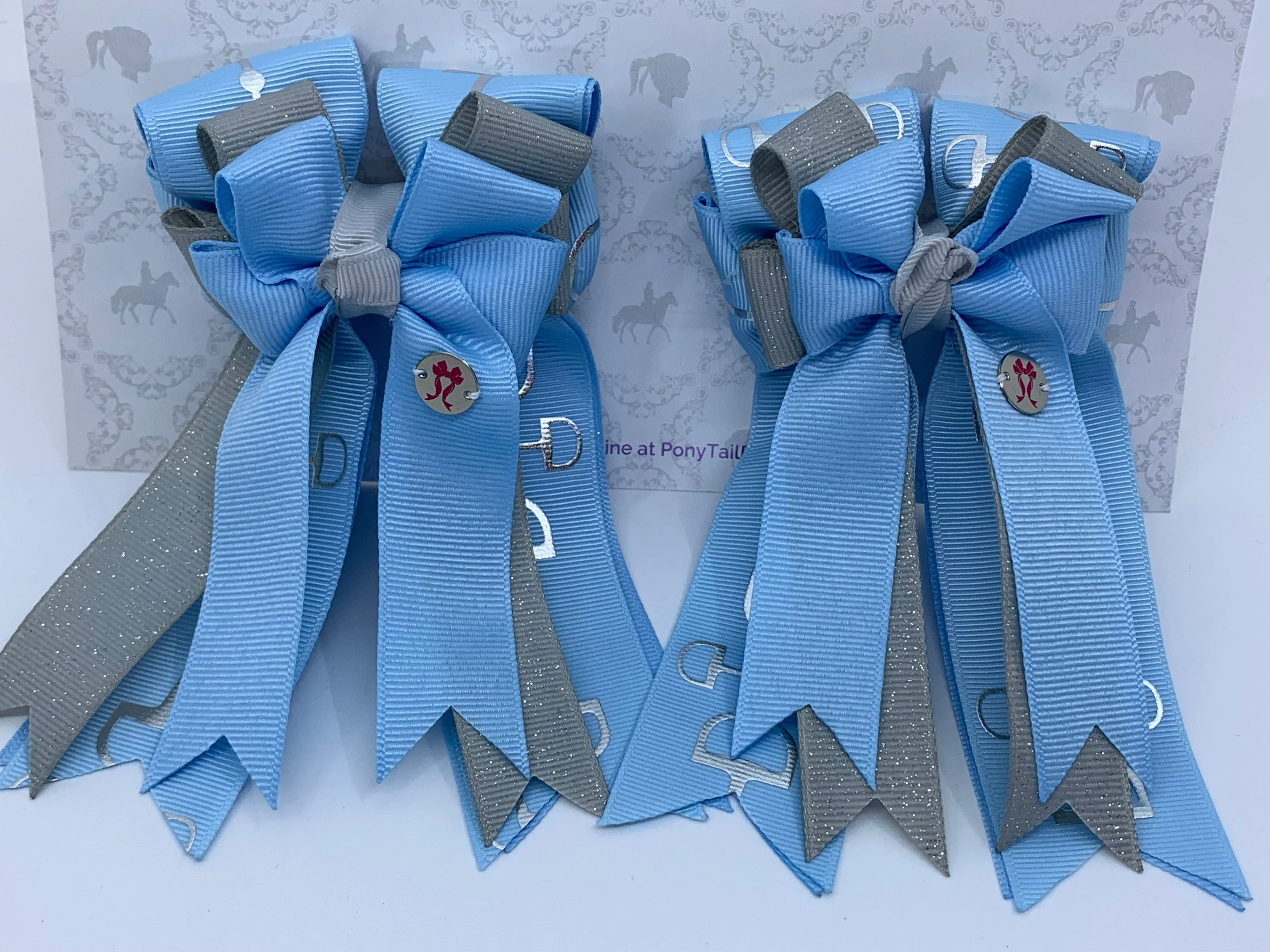 PonyTail Bows- Baby Blue/Gray Bits