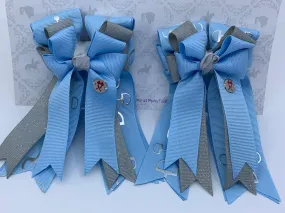 PonyTail Bows- Baby Blue/Gray Bits