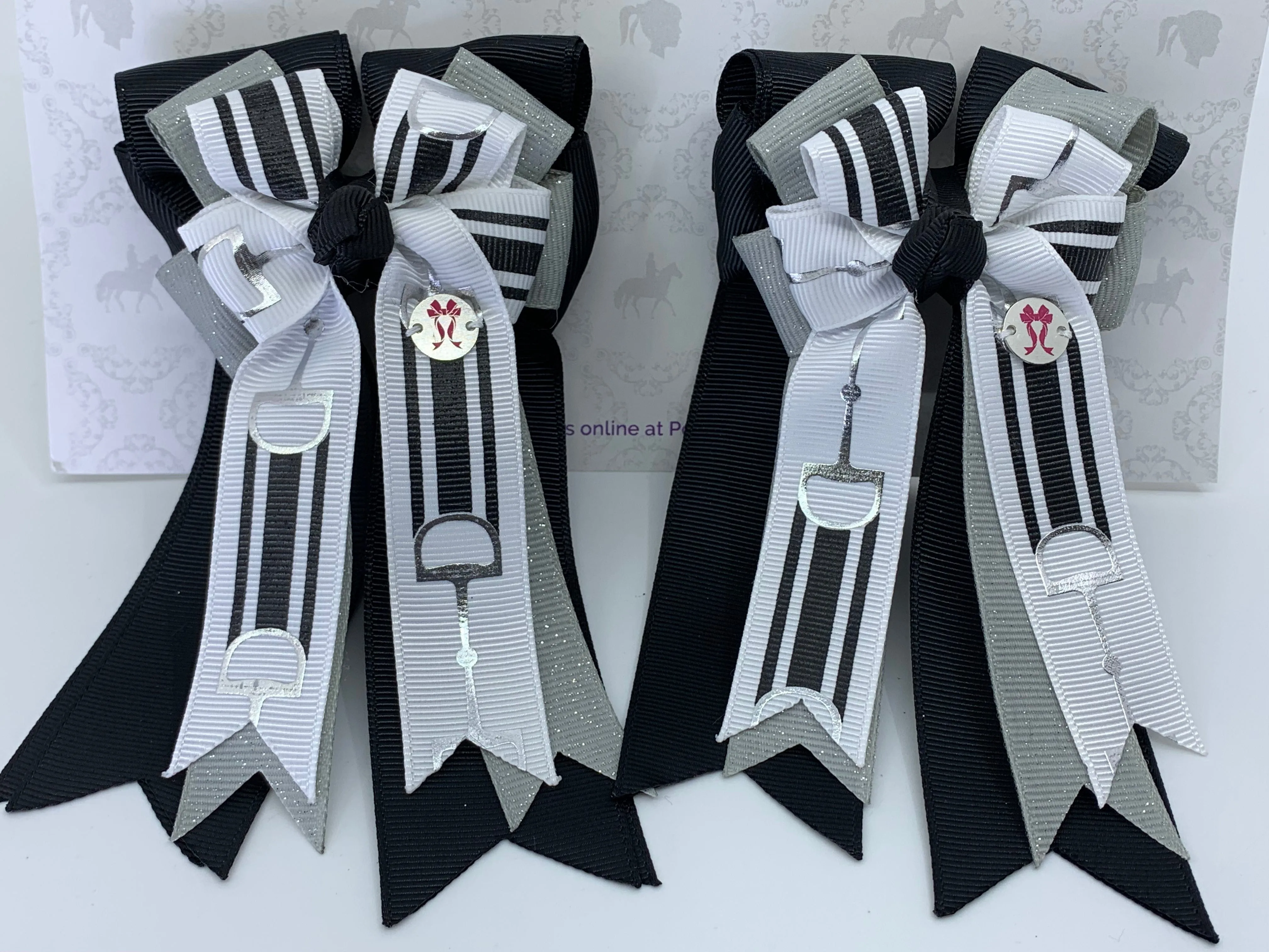 PonyTail Bows- Black/Gray White Bits