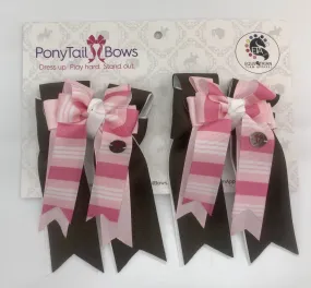 PonyTail Bows- Brown Pink Stripes